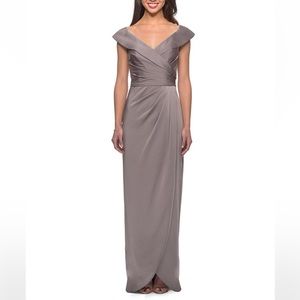 La Femme Off The Shoulder
Pewter Gown Nwot $338